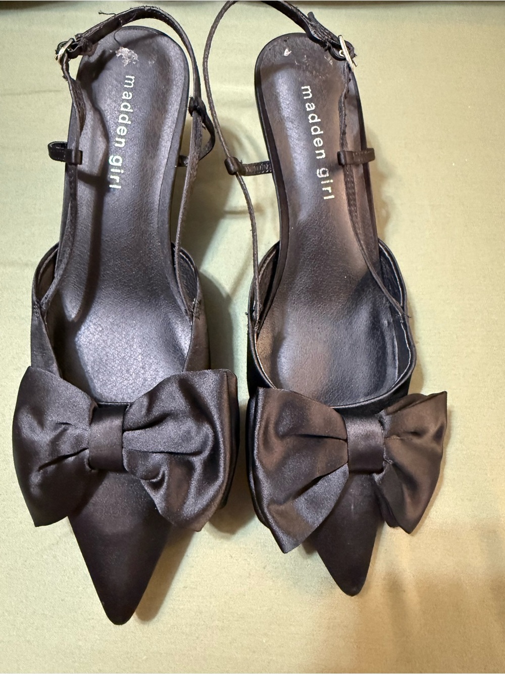Madden Girl Satin Bow Slingback Kitten Heels Black Women’s Size 8